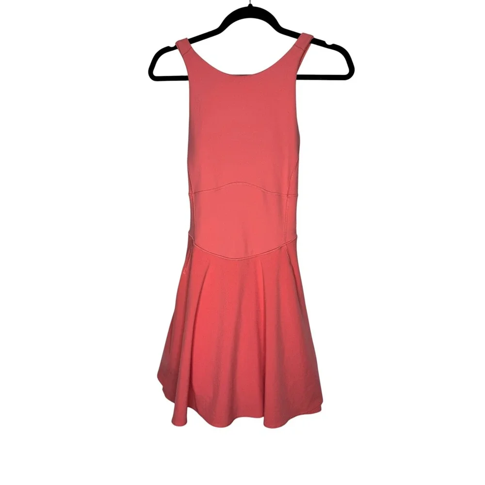 Lululemon Court Crush Dress Coral Pink Tennis Athletic Mini Dress Cross Back 8